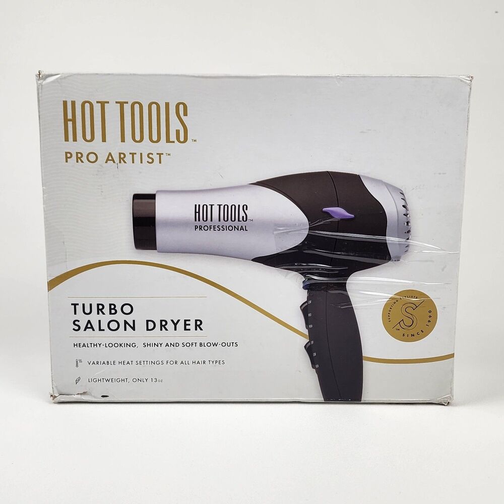 Hot Tools Pro Artist Turbo Hair Dryer 1069S Lite N Quiet Open Box Silver